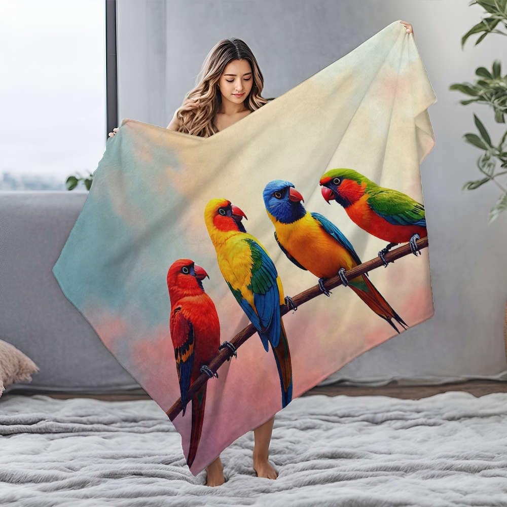 Couverture perroquets 150x200 cm en flanelle pour des soirées cocooning au salon