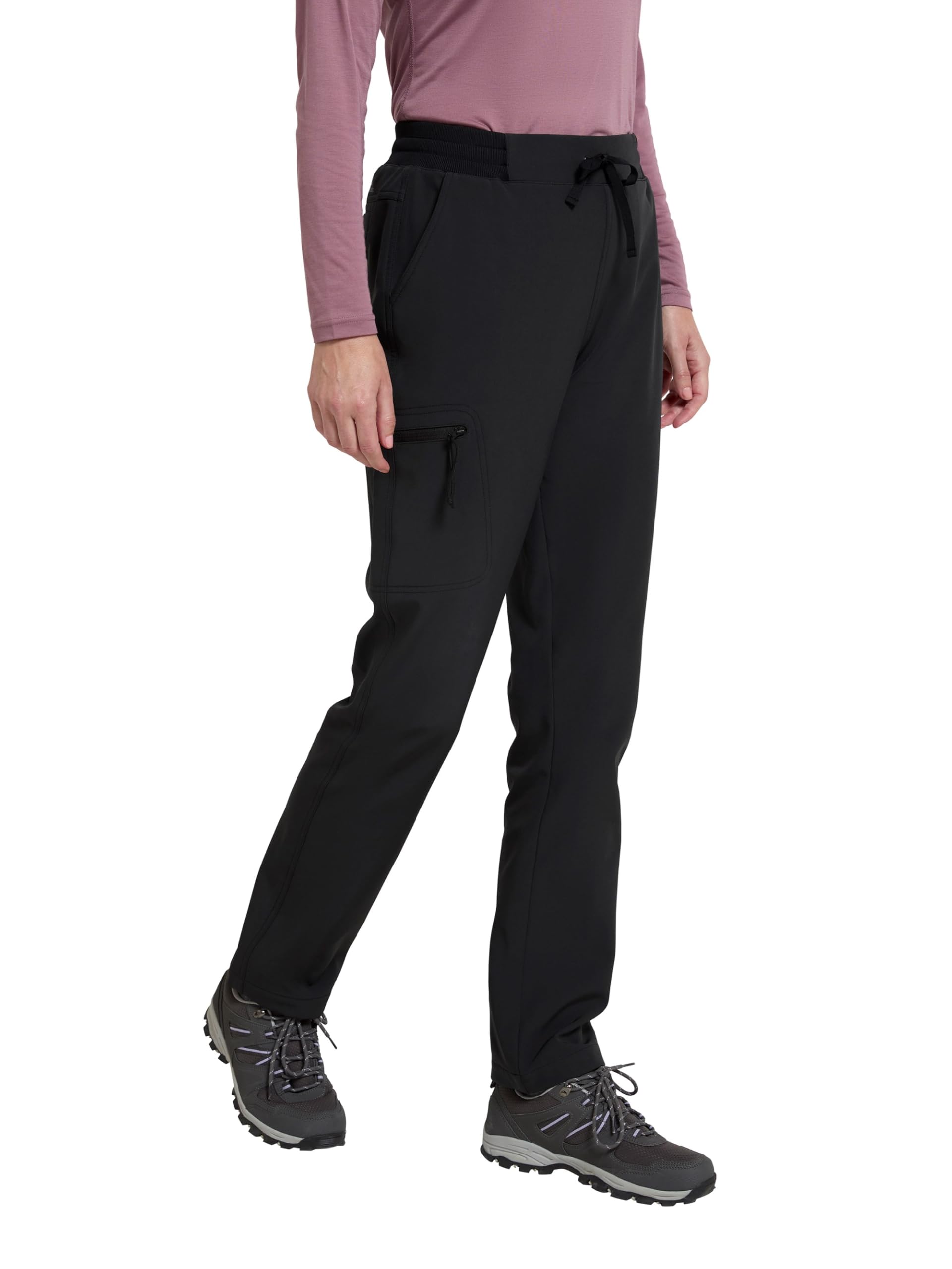 Mountain Warehouse Adventure Water Resistant Womens Trousers - Windproof & Fleece Lined with Elastic Waistband & Lots of Pockets - Best for Spring Summer & Outdoors Black Women's Size 12