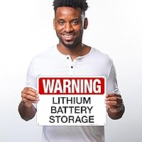 Vista 2 de Letrero de almacenamiento de batería de litio de advertencia, 10 x 14 pulgadas, HDPS de 55 mil de grosor (poliestireno de alta densidad), fabricado