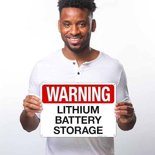 Miniatura 2 de Letrero de almacenamiento de batería de litio de advertencia, 10 x 14 pulgadas, HDPS de 55 mil de grosor (poliestireno de alta densidad), fabricado