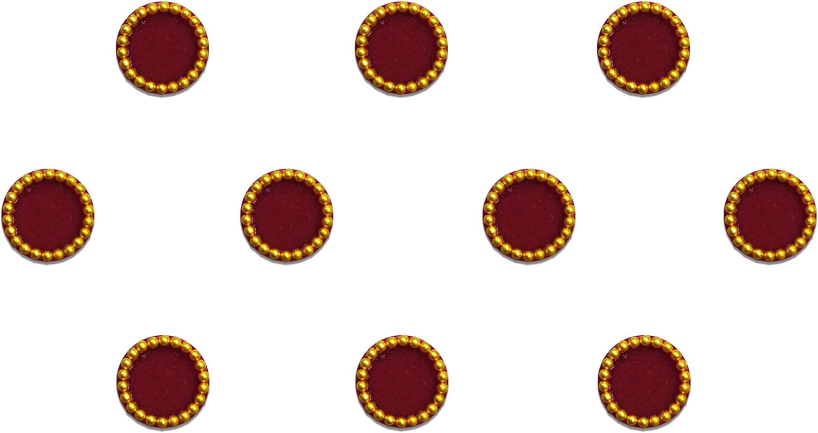 Round Maroon Bindi With Gold Beads Border For Women (6 mm) (BIN116)