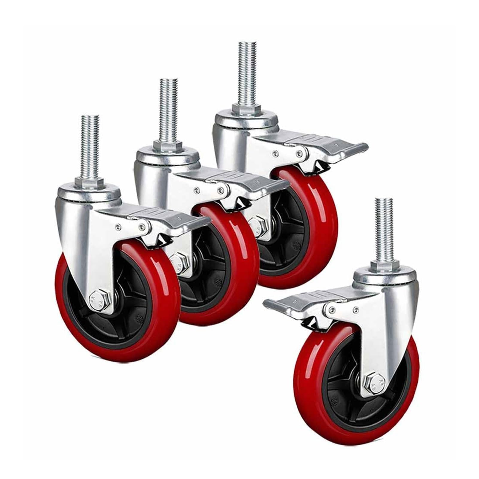 roulettes Robustes M16 Thread Stem 4 Pouces PU Roues Set de 4 Roues de Roulette Industrielle pivotantes avec Chariot de Meubles de Frein