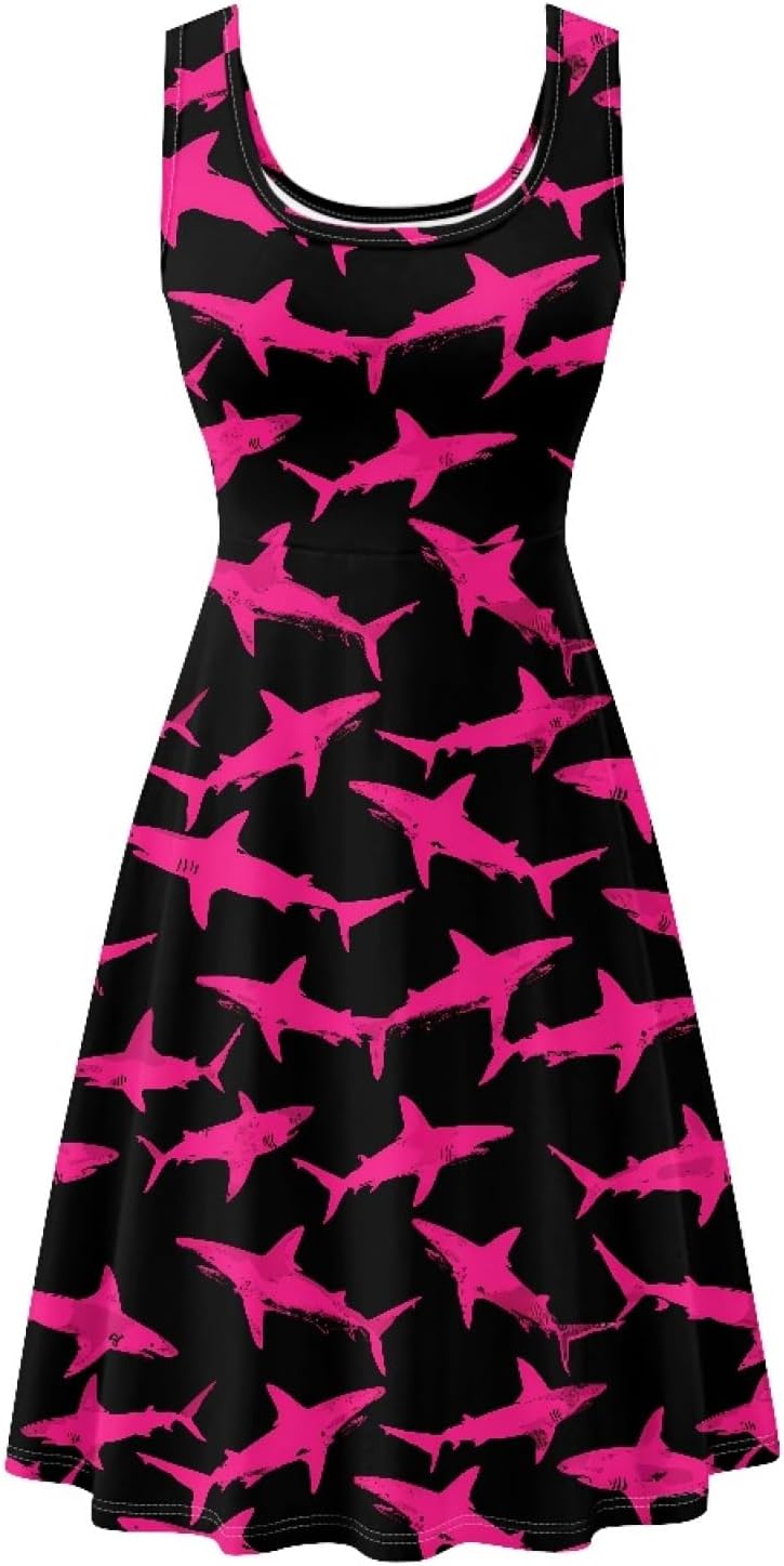 KiuLoam Womens Sleeveless Crew Neck Dresses Beach A-Line Dress Casual Party Flared Sundress Plus Size XS-4XL