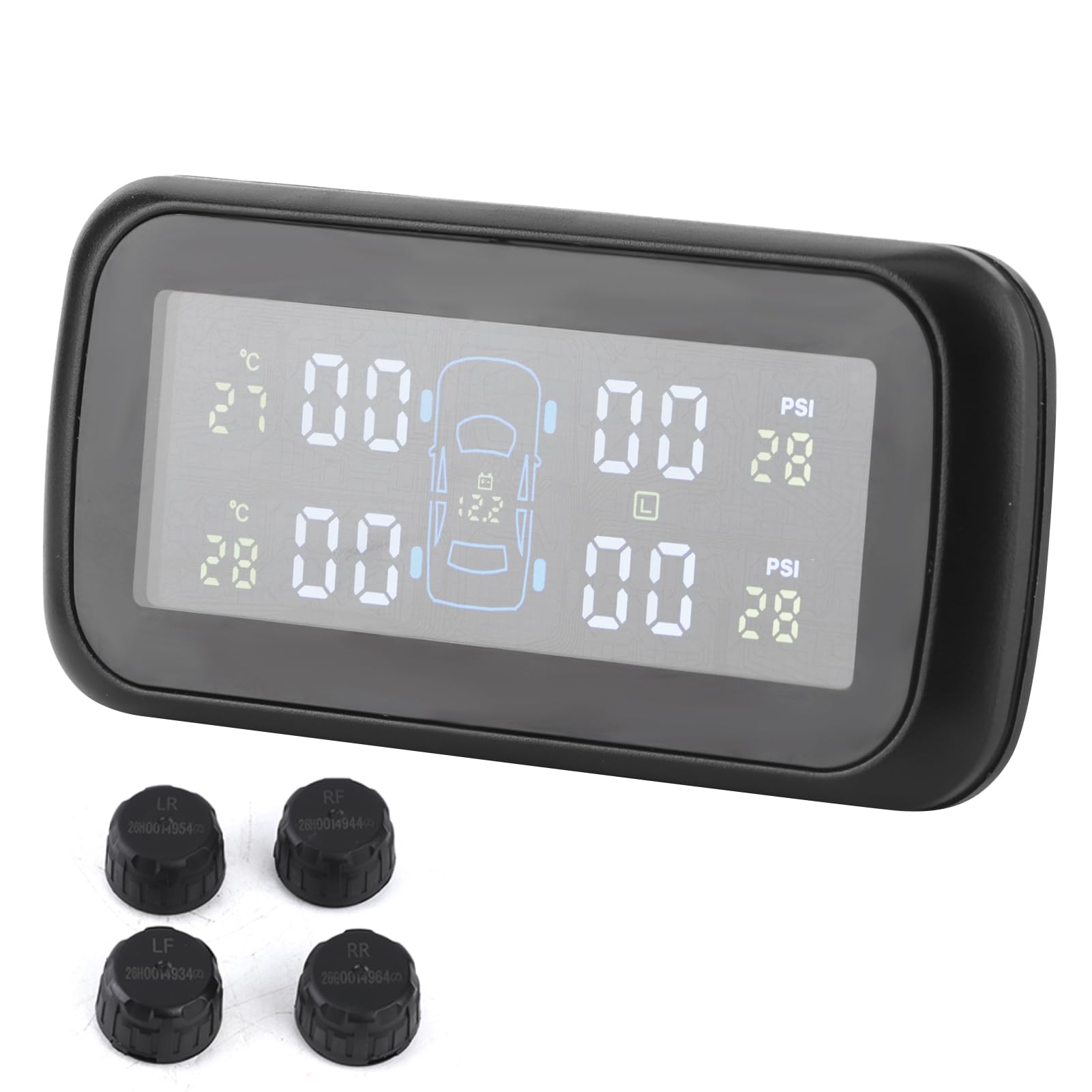 Système de surveillance la pression des pneus, jauge de pression des pneus numérique sans fil, affichage LCD, alarme fuite de pneus avec 4 capteurs, pour voitures, camping-cars et camions