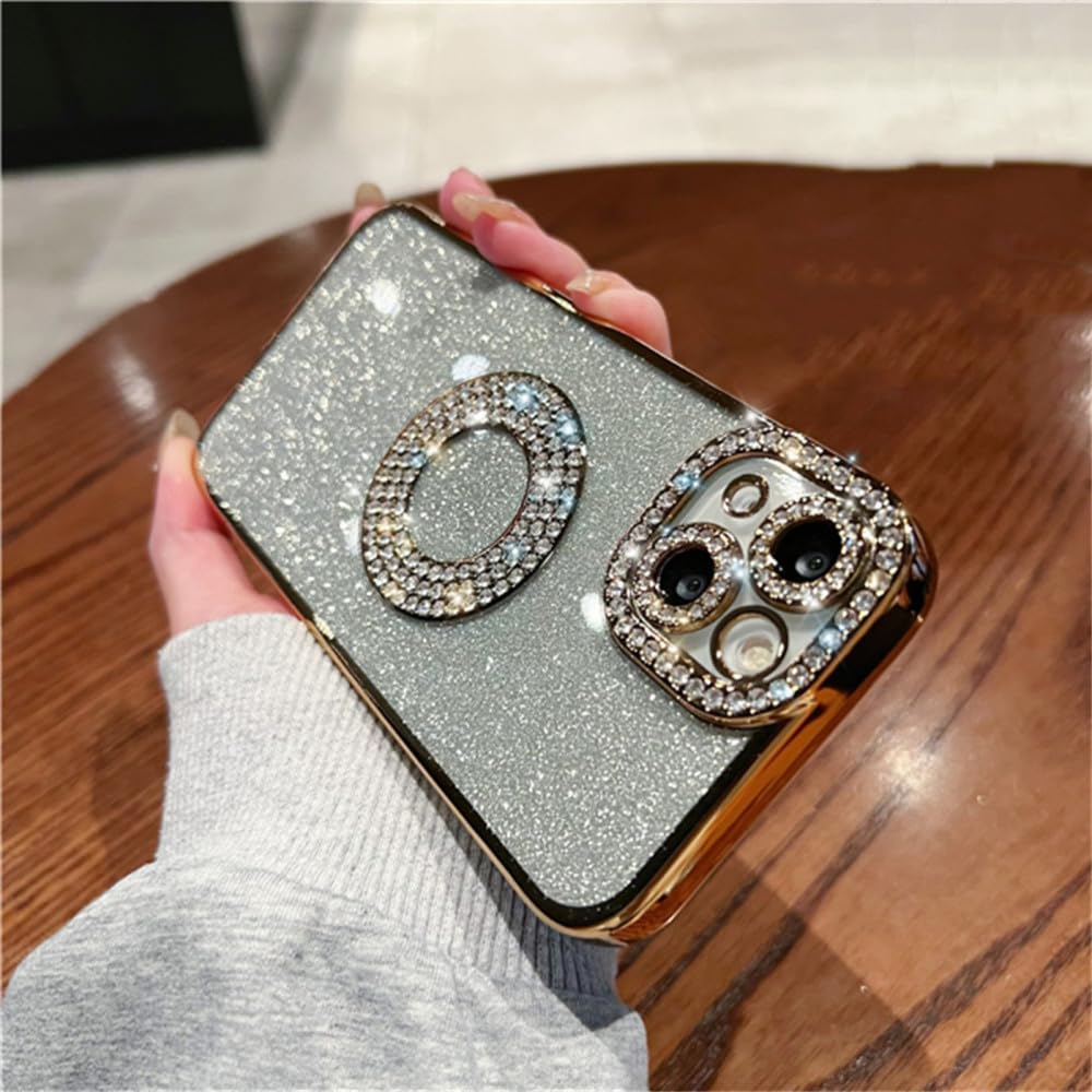 Funda de lujo con diamantes para iPhone 11 a 14 Plus protectora dorada flash 7