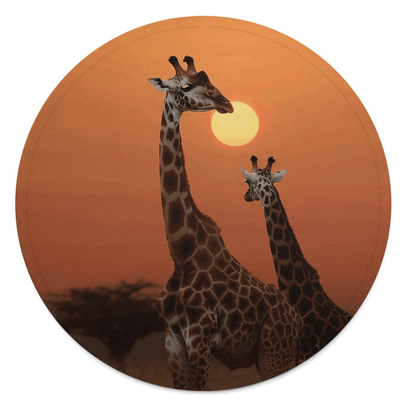 Giraffe at Sunset Blanket Novelty Round Tapestry Super Soft Flannel Mom Blanket Cozy Beach Throw Tapestry Lightweight Thick Throw Blankets for All Seasons Diameter 59.1 in