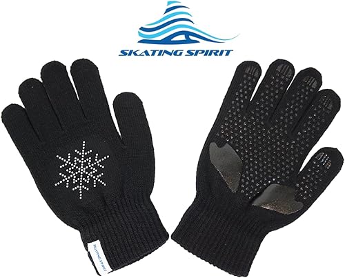 Miniatura 4 de SkatingSpirit - Guantes acolchados de gel para patinaje sobre hielo con copos de nieve de diamantes de imitación (1 par), guantes antideslizantes