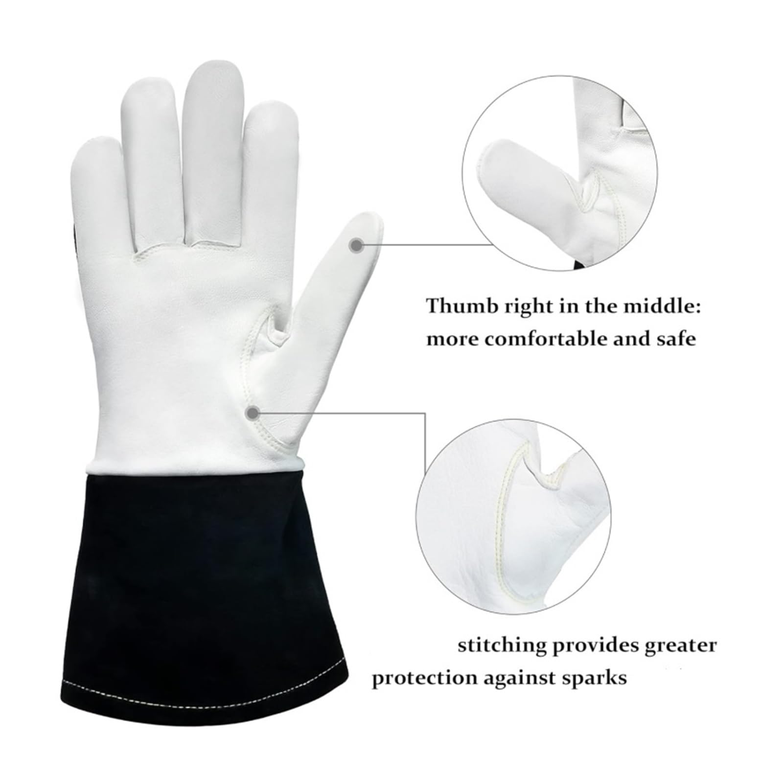 Guantes Soldador Guantes de trabajo seguridad for soldadura TIG, piel cabra, con puño largo, resistentes al calor, a las chispas, en la espalda, 1 par(M)