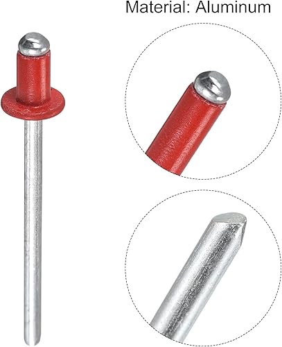 Miniatura 4 de uxcell Remaches ciegos, 0.126 in x 0.197 in de aluminio de extremo abierto plano redondo remache de cabeza para unir placa de metal de cuero, rojo
