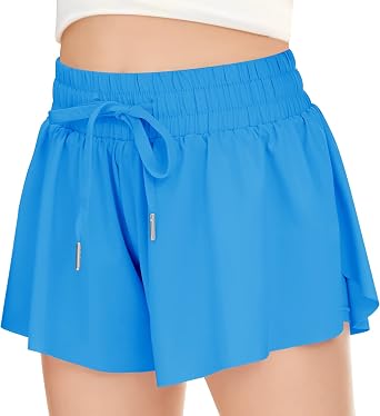 Women's 2-in-1 Flowy Athletic Shorts – Running Yoga Shorts With Built-in Biker Spandex (White, Small)