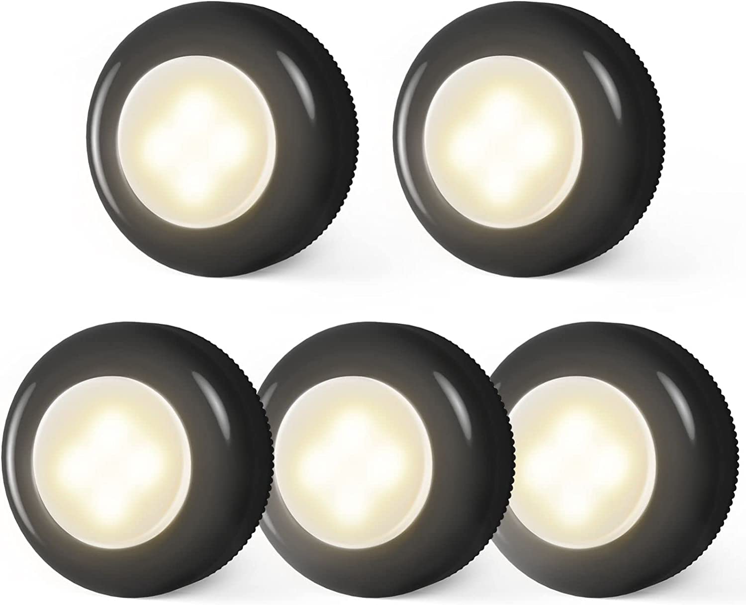 Dream MasterTap Light Push Lights Mini Night Touch Light LED Puck Lights Under Cabinet Lighting Battery Operated Powered DIY Stick On Lights Wireless Closet Counter Kitchen Black Warm Light 5 Pack