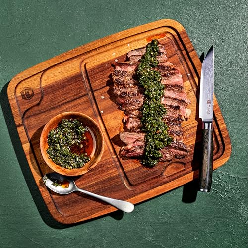 Image of HexClad Espresso Steak Knife Set, 4-Pieces Damascus Stainless Steel Blades, Full Tang Construction, Pakkawood Handles