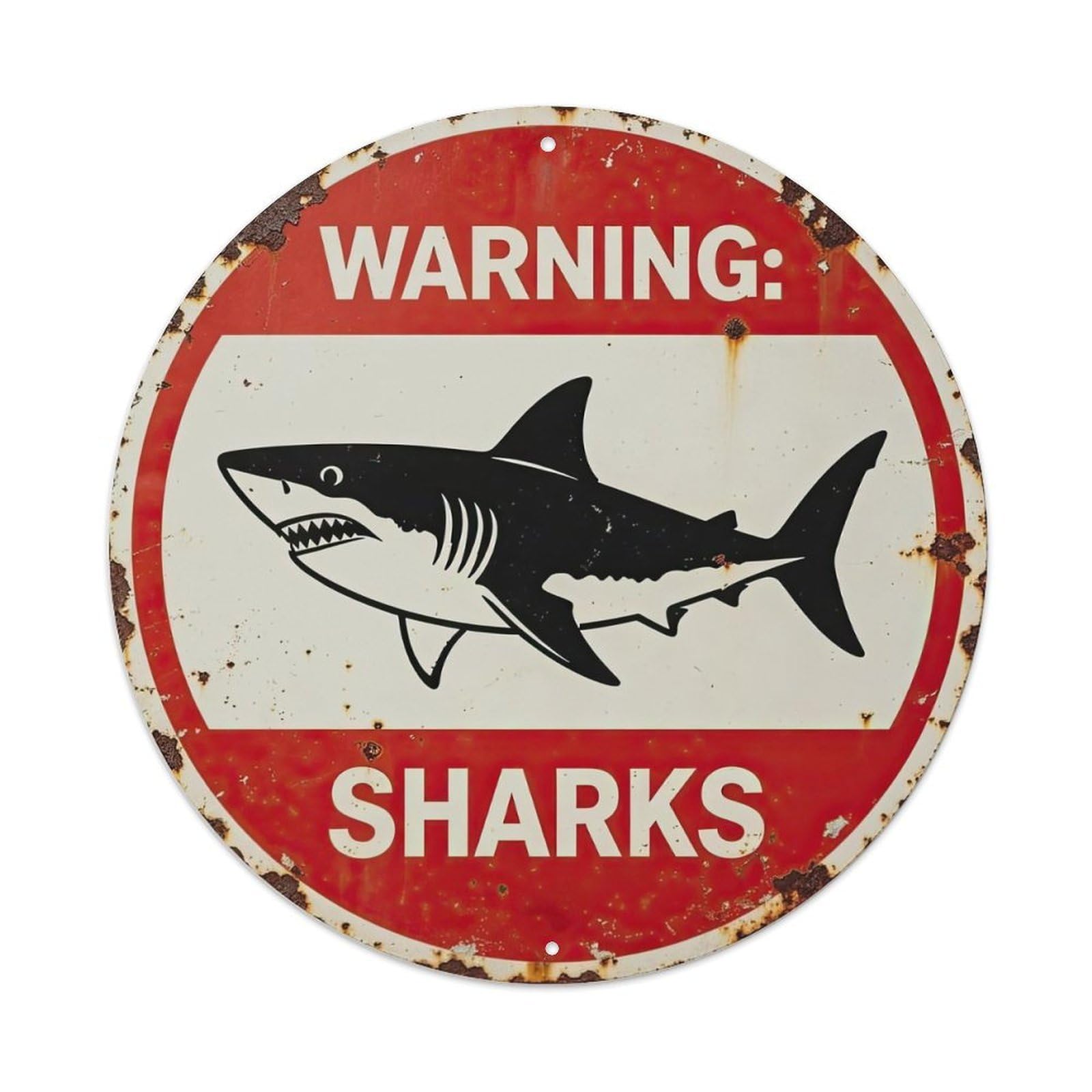Vintage Warning Shark Metal Tin Sign