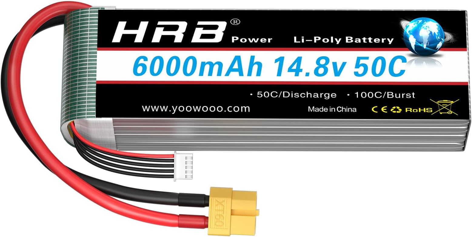 HRB 14.8V 6000mAh 4S Lipo Battery Pack 50C with XT60 Plug Compatible with RC Airplane, RC Helicopter, RC Car, RC Truck, RC Boat