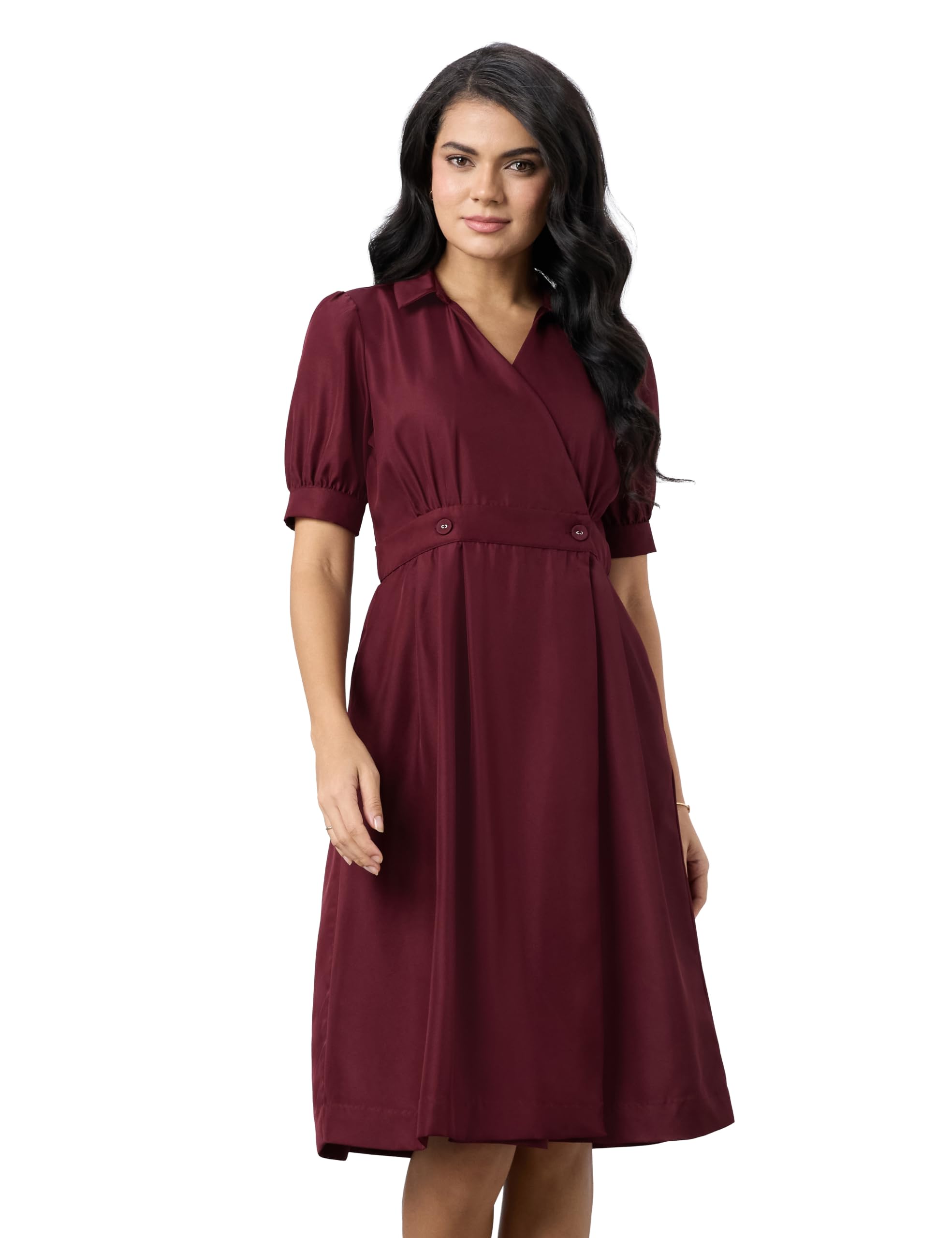 symbol premium Women's Fit & Flare Wrap Dress (Midi Length | Stylish | Desk-to-Dinner) (Available in Plus Sizes)-picture-9