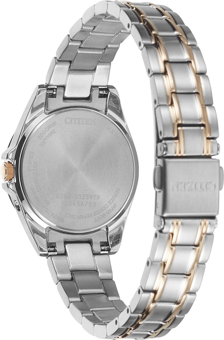 Citizen Eco Drive Radio Controlled Damen Armbanduhr aus Edelstahl in der Farbe Gold-Silber-Weiß 29mm, Wasserdichtigkeit: 10 Bar, EC1186-85A