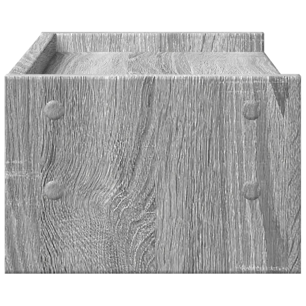 Supporto per monitor in legno grigio sonoma, 42 x 24 x 16 cm, con 2 ripiani, per monitor fino a 25 kg, da scrivania, per ufficio domestico