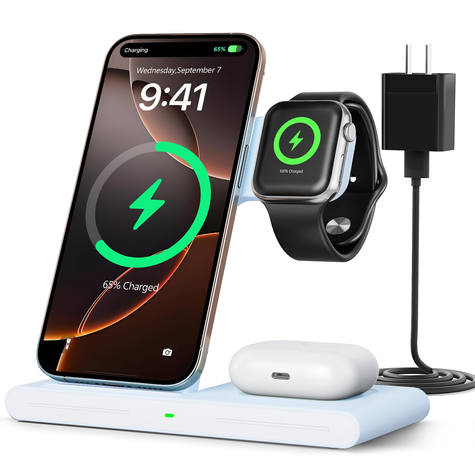 RYND 2026 Travel Portable Wireless Fast Charger for Apple & Android Charging Station,3 in 1 Charging for iPhone17 16 15 14 13 12,Apple Watch Series & Air pods 4 3 2 Pro,Samsung Galaxy — view 8