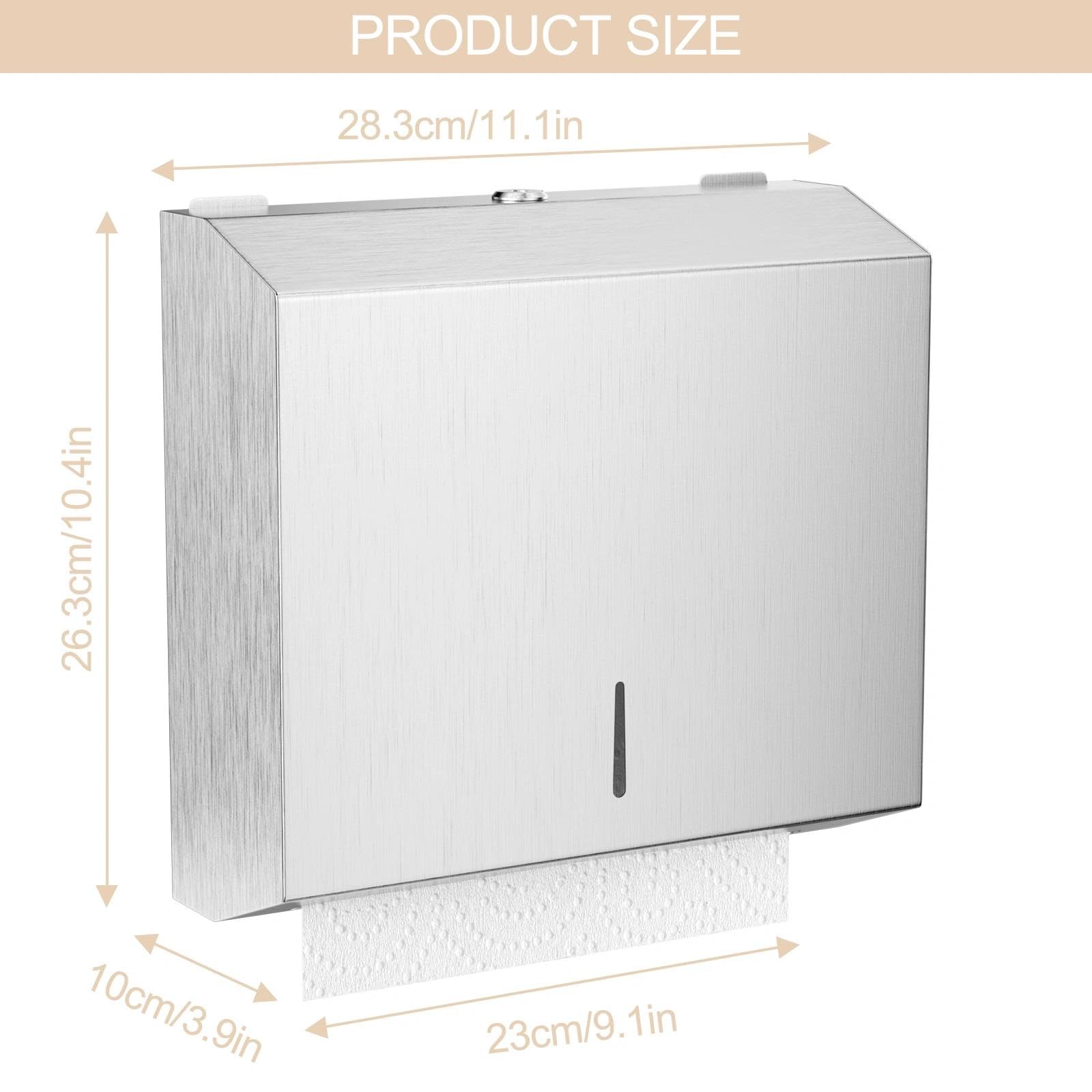 Dispenser Carta Asciugamani da Parete, Dispenser Carta Igienica in Acciaio Inox, Distributore di Asciugamani con Blocco per Bagni, Cucina, Uffici e Luoghi Pubblici(Argento)