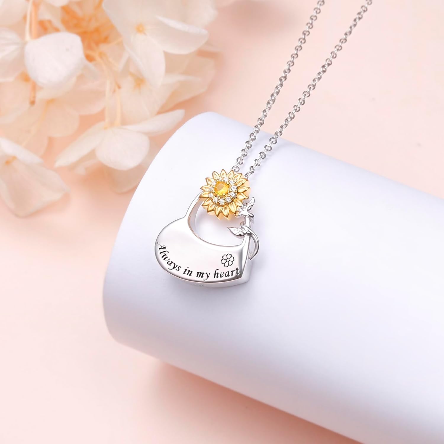 DAOCHONG 925 Sterling Silver Sunflower Cremation Jewelry Heart Urn Necklaces for Ashes for Women Memorial Human Ashes Pendant Keepsake Necklace for Ashes of Loved Ones - Image 4