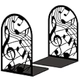 BEUNITONE Musical Metal Book Ends Non-Skid Black Unique Bookend Decorative Heavy Book Ends for Shelves Heavy Duty Study Book Support Stoppers for Desk Musical Note 7x4.7x3.5 inch 1 Pairs/2 Pcs