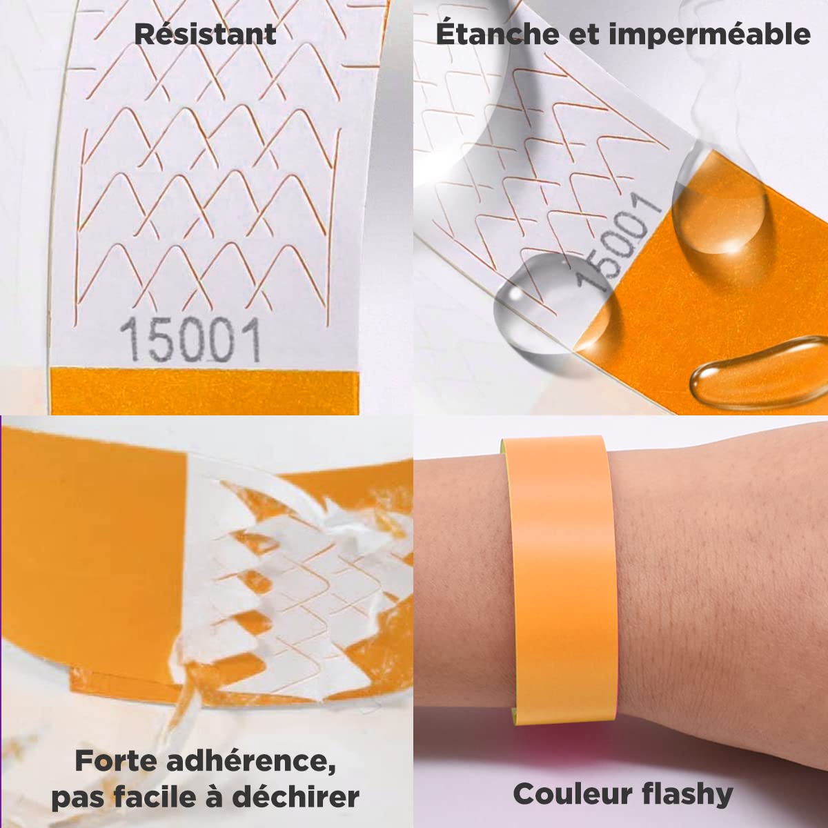 Zephylix Lot De 500 Bracelets En Papier Pour Événements - Bracelets Adhésifs Colorés Noirs Pour Fêtes, Hôpital Et Identification VIP