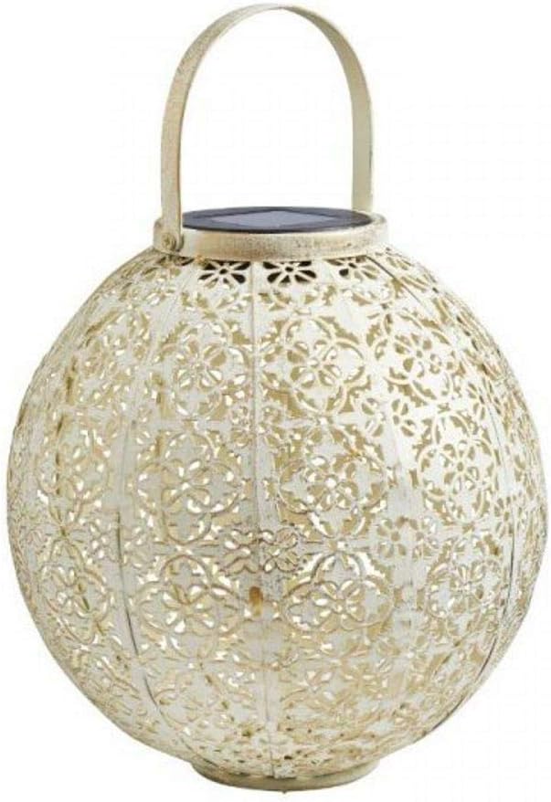Jones Smart Garden Damasque Cream Outdoor Garden Solar Lantern | Hanging or Tabletop Lantern | Brushed Gold Effect | Intricate Detail | Beautifully Illuminates at Dusk