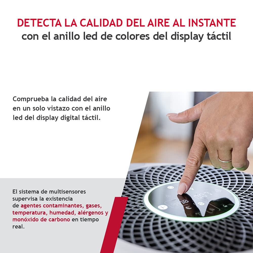 Hoover H-PURIFIER 500 - HHP50CA - Purificador de aire inteligente,Difusor esencias y probióticos, Multisensores, Wi-Fi, Filtro tres capas (hepa 13),Inactivación polen, Alertas CO, CADR 330m3/h, Blanco