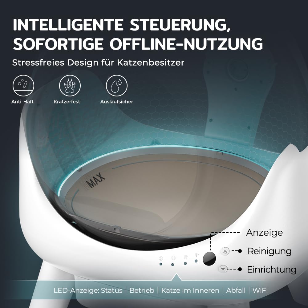 Redkey X1 Selbstreinigende Katzentoilette, 95L Elektrische Automatische Katzentoilette, Geruchsbeseitigung, App-Steuerung, Große Fassungsvermögen, für alle Streuarten, Ideal für Mehrere Katzen (Weiß)