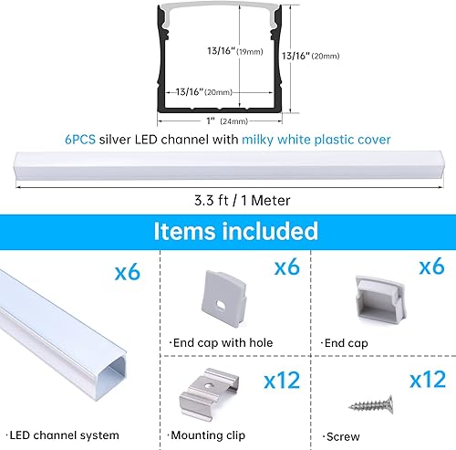 Miniatura 2 de Muzata Paquete de 6 tiras de luces LED de doble fila de 3.3 pies, esmeriladas, U118, 16.4 pies, 3535, tira de luces LED IP65, impermeable, DC12V,