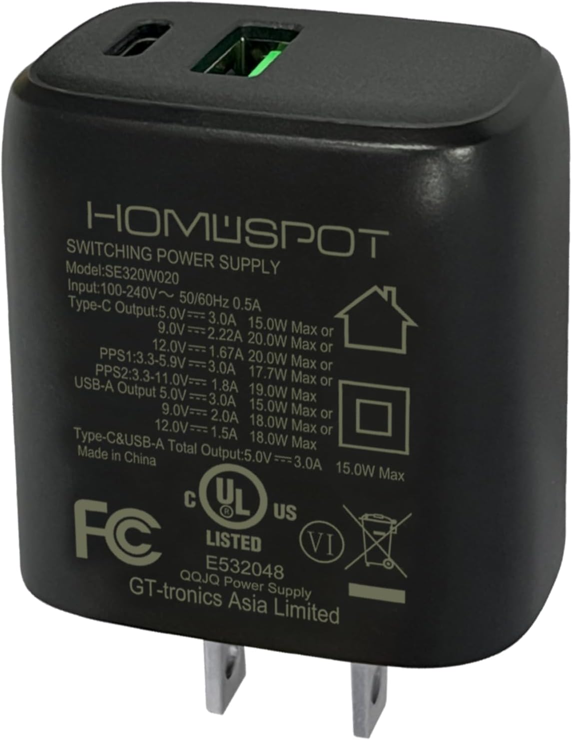 HomeSpot USB C Wall PD Charger 20W Dual Port (4 Pack) PD and QC 3.0 Charging Block Compatible with iPhone 12/13/14/15/Pro Max, Apple Watch S8/ S9, iPad Pro/iPad Air, Airpods/Airpods Pro