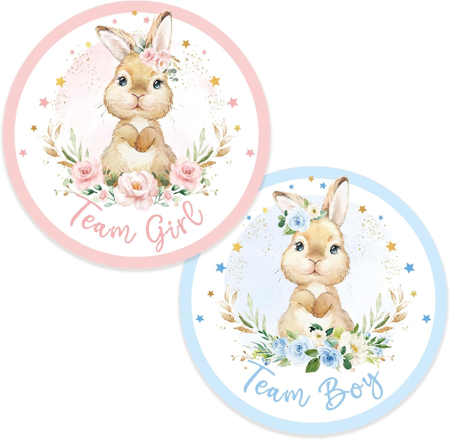 FYSUIMU 100Pcs Easter Gender Reveal Stickers Pink Blue Floral Bunny Rabbit Flower Team Boy Girl Self Adhesive Label Decals for Spring Baby Shower DIY Crafts Scrapbook Envelope