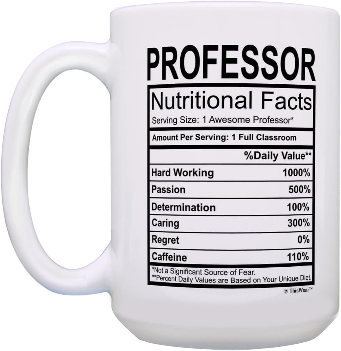 ThisWear Best Teacher Gifts Professor Nutritional Facts College 2 Pack 15oz Ceramic Coffee Mug Set