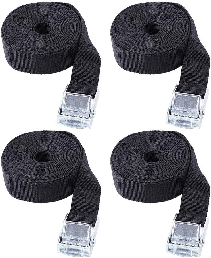 Folconauto 4PCS Load Fastening Straps,Tie Down Straps with Locking Buckle for Bike, Kayak, Motorcycle, 0.98 in x 197in (Black)