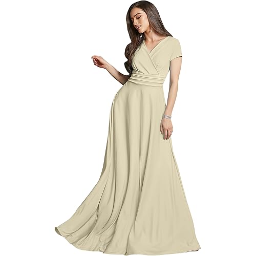 KOH KOH Womens Sexy Cap Short Sleeve V-Neck Flowy Cocktail Gown