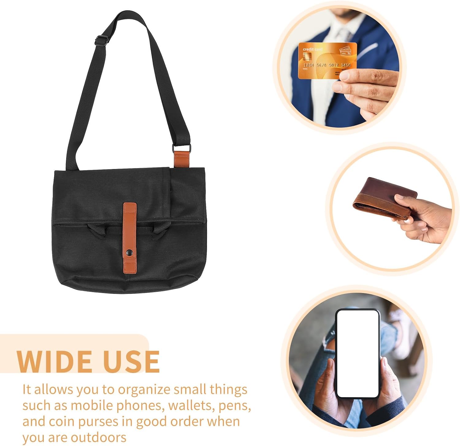 BESPORTBLE Men’s Crossbody Messenger Bag Vintage Black Bucket Pouch Outdoor Handbag Large Practical Shoulder Bag for Travel and Daily Use