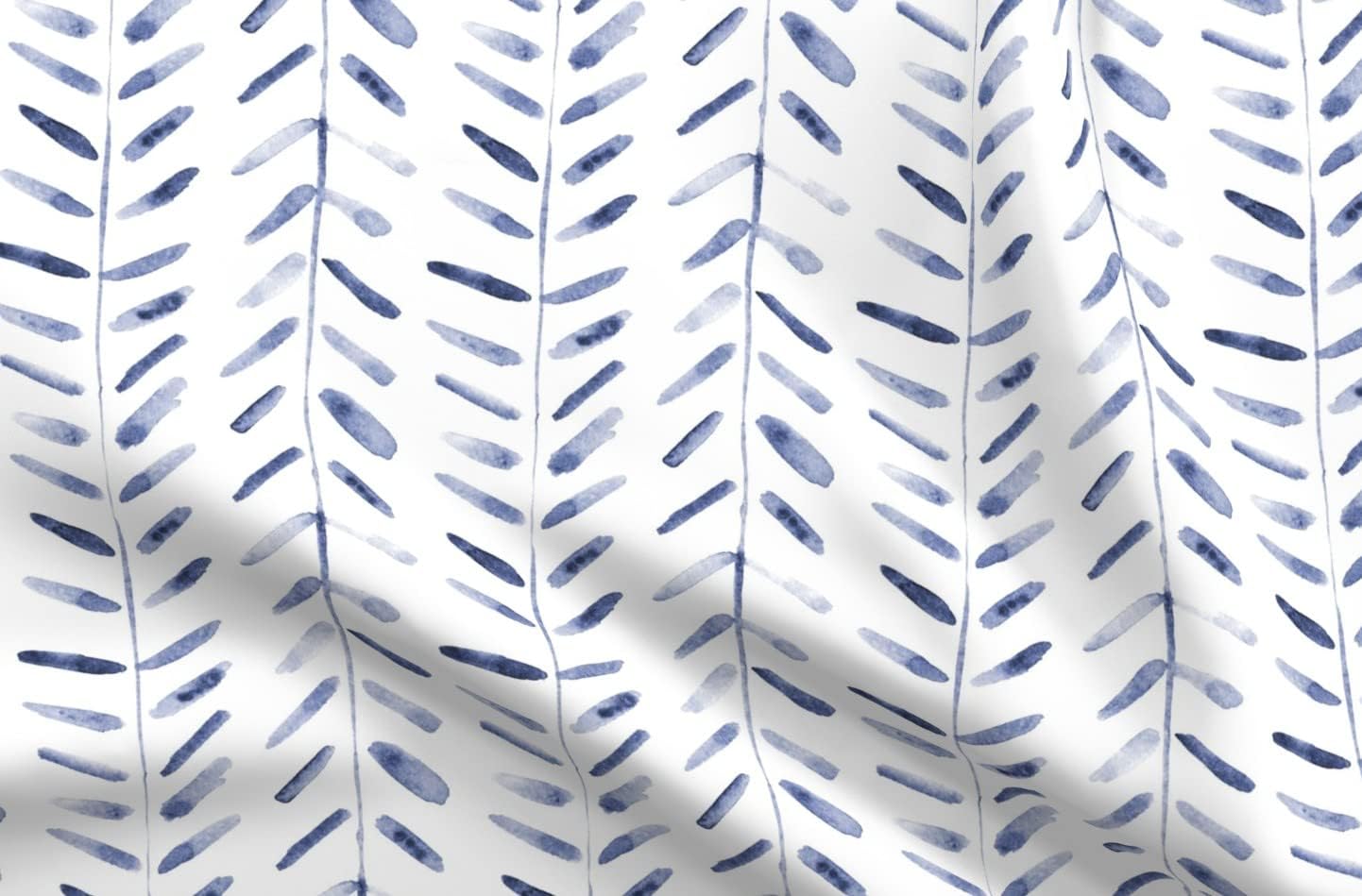 Spoonflower Fabric - Herringbone Hand Drawn Painterly White Blue Shibori Inspired Geometric Printed on Petal Signature Cotton Fabric Fat Quarter - Sewing Quilting Apparel Crafts Decor