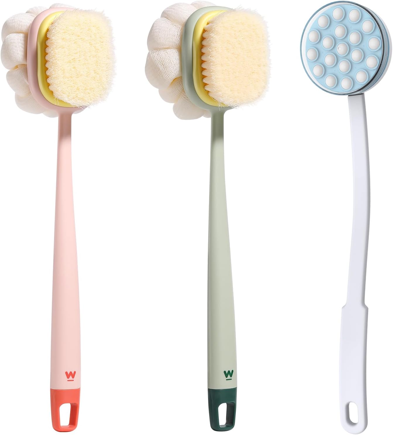Back Lotion Applicator and Massager & Body Shower Brush with Bristles and Loofah by Body Long Handheld self-Handhled Easy Reach