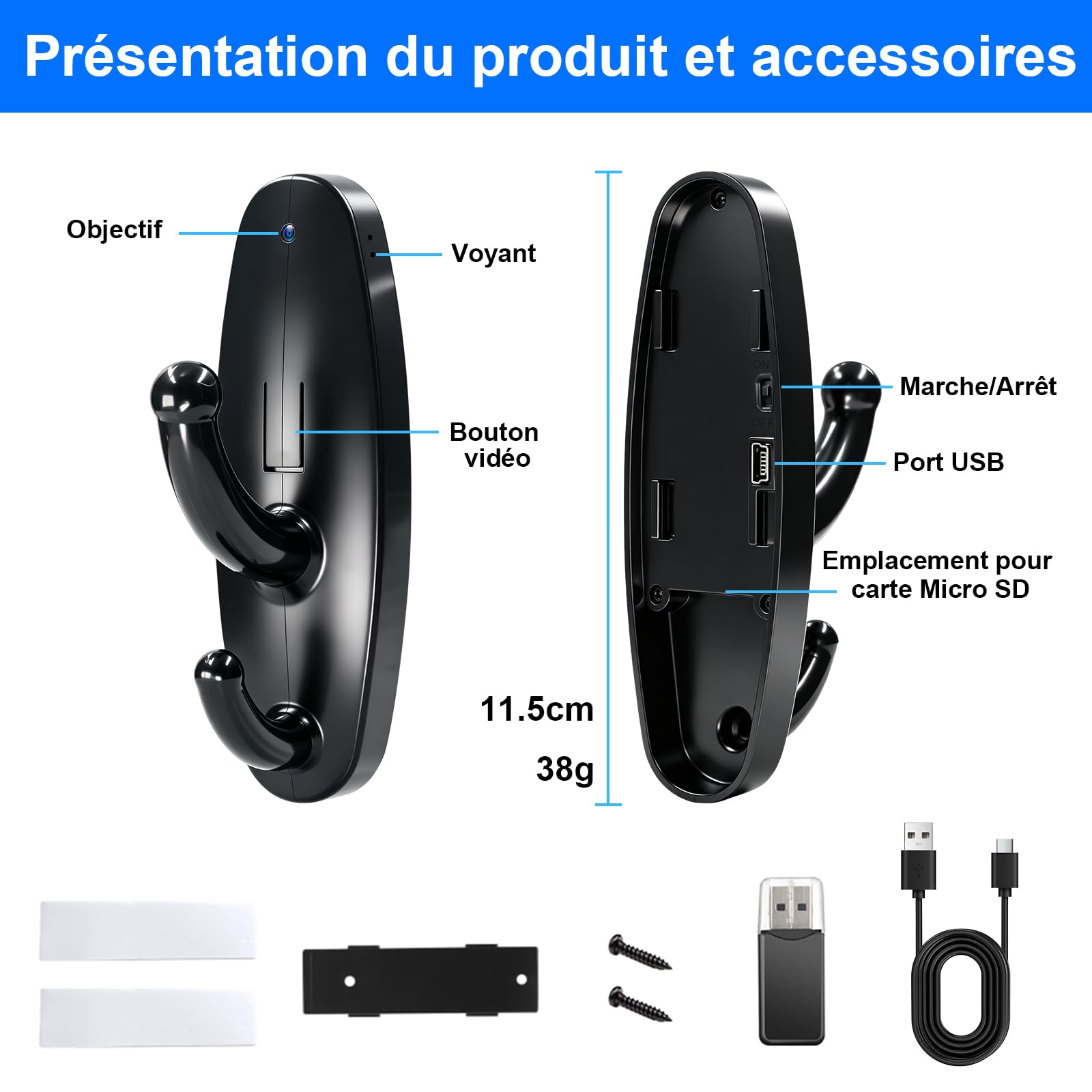 Mini Caméra Espion Discrète HD 1080P, Micro Caméra Cachée avec Détection de Mouvement pour Usage Interne