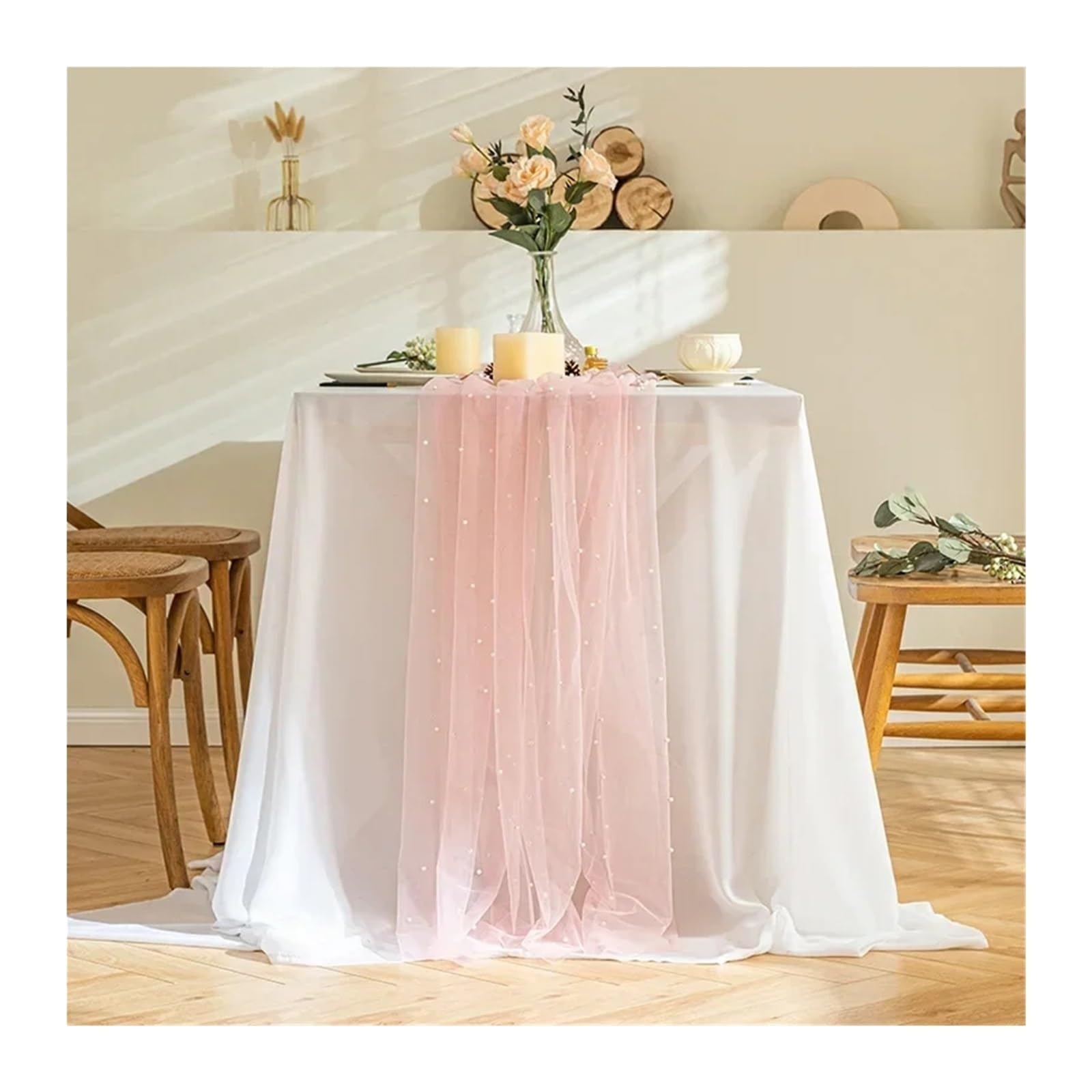 Chemin de Table à Fleurs, Lot de 2 nappes en Gaze Voile Rose Plusieurs Tailles(40X300CM)