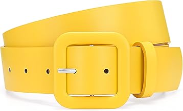 JasGood Women's Leather Belt Fashion Adjustable Belt with Square Buckle for Jeans Dresses Trousers