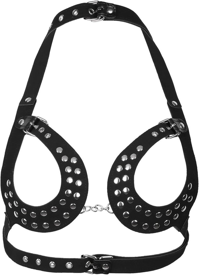 ACSUSS Women's PU Leather Body Caged Harness Hallow Out Binder Bra Top Clubwear