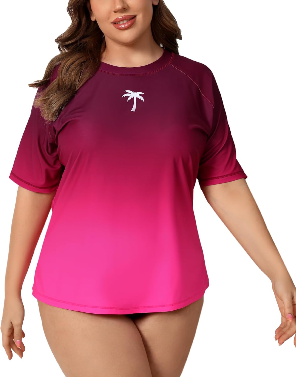 Halcurt Women's Plus Size Rash Guard Short Sleeve Swim Shirt with Built in Bra UPF50+ Sun Protection Swimsuit Top