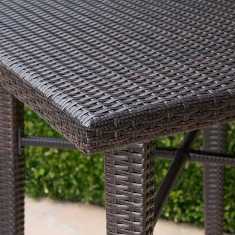 Image of OUTLIVING Patio Counter Height Rattan Wicker Bar Set with Square Table and 4 Bar Stools | Multipurpose 4 Seater Outdoor Furniture for Backyard, Garden, Balcony, Poolside, Porch, and Courtyard (Brown)