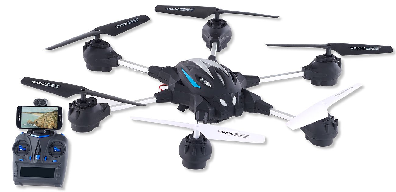 Simulus Drohne mit Kamera: Hexacopter GH-50.cam mit VGA-Kamera & Live-View per WLAN, 2,4 GHz, App (Hexakopter, Flugdrohne, RC)