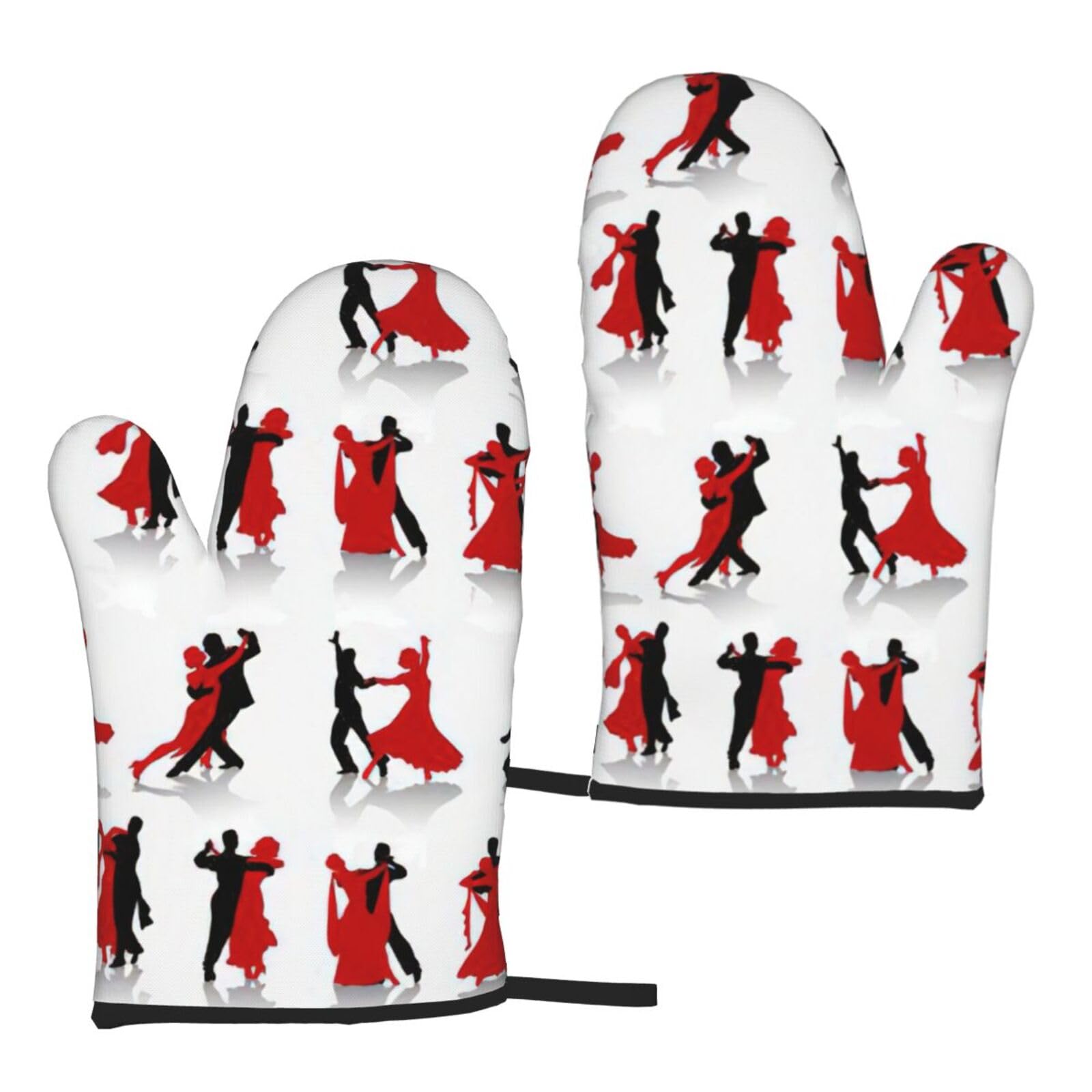Nimongt Women's Black Ballroom Dance Print Adults Universal Fit Heat Resistant Oven Gloves Reusable Cooking Outdoor Grilling