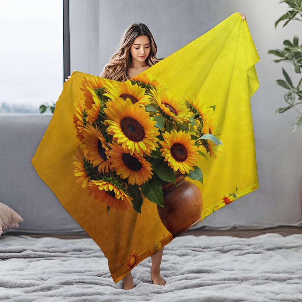 Plaid flanelle tournesols jaune pour réchauffer vos soirées canapé