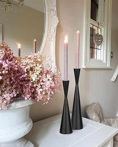 Miniatura 5 de Vixdonos Portavelas de metal, juego de 2 portavelas decorativos de mesa para bodas, cenas, fiestas, decoración del hogar (negro mate)