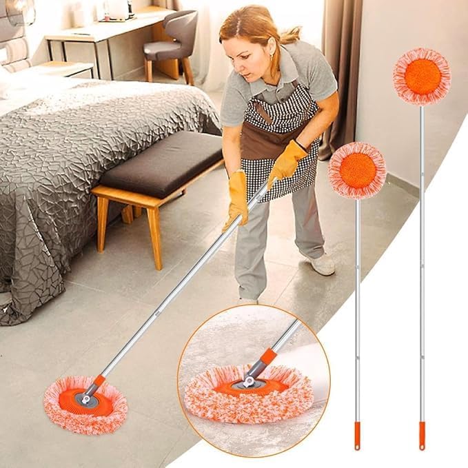Image of Bathroom Cleaning Brush with Wiper, Long Handle Floor Scrubber Brush with Water Wiper Blade, Heavy Duty Tile & Floor Cleaning Brush, Multipurpose Bathroom Kitchen Floor Cleaner Tool (Sun Flower mop)