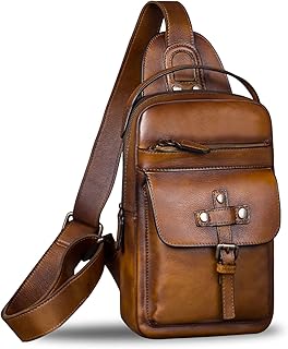 Genuine Leather Sling Bag Chest Shoulder Fanny Bag Hiking Backpack Vintage Handmade Crossbody Daypack